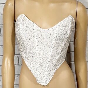 Fashion Nova A Night To Remember Sequin Corset White Strapless Top